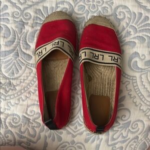Red Espadrille Flats with Logo Band